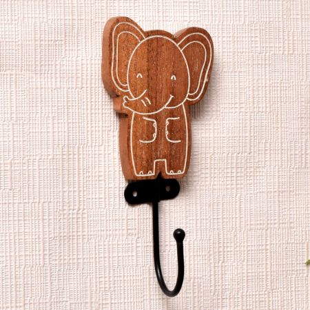 Brown Wooden Elephant Decorative Wall Hooks